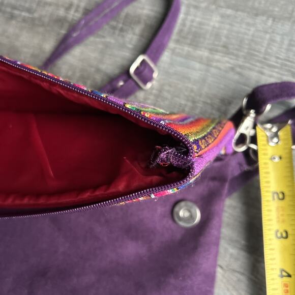 Peruvian Crossbody/Clutch Foldover Bag Purple with Rainbow Striping Wrist Strap - Picture 8 of 9